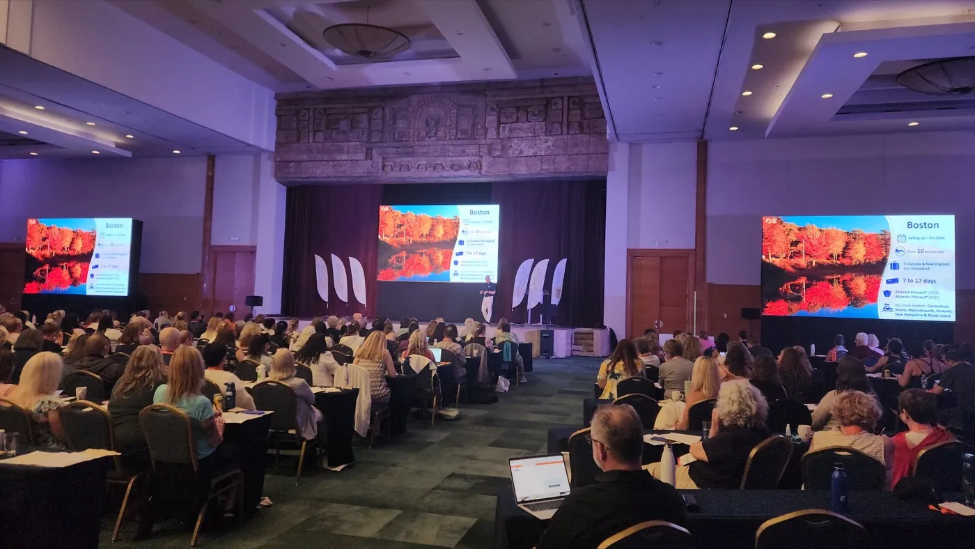 Hotel ballroom plenary session with LED screens