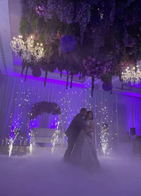 Audiovisual setup for a wedding with professional lighting